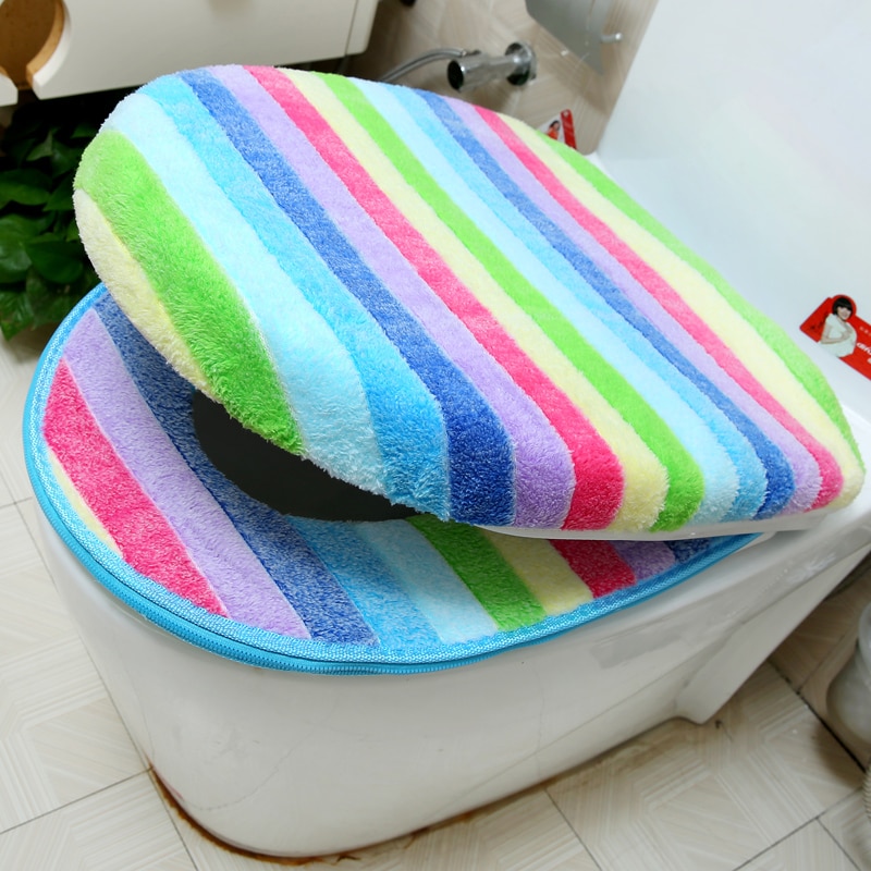 Ensemble de housse de siège de toilette en velours, épais, doux, couleur arc-en-ciel, fermeture éclair, housse de pot de toilette chaude et imperméable SWZ030