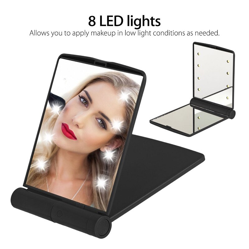 Lamper dame foldbare makeup spejle 1 stk 8 led lys dame kosmetik håndfoldbart bærbart kompakt lommespejl