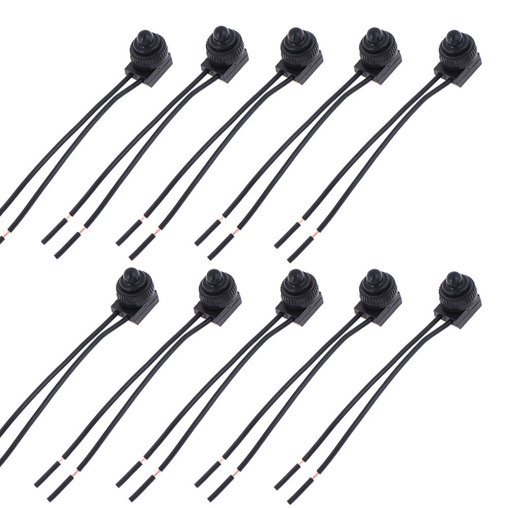 10PCS AC250V Waterproof Push Button On-Off Switch With 4" Lead Wire Black 3A Self-locking Switch IP67 Waterproof Switch