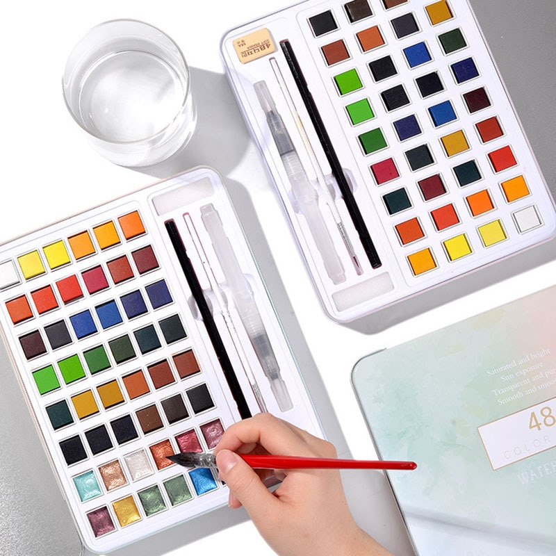 36/48 pearlescent color watercolor paint solid watercolor iron box metal painting set