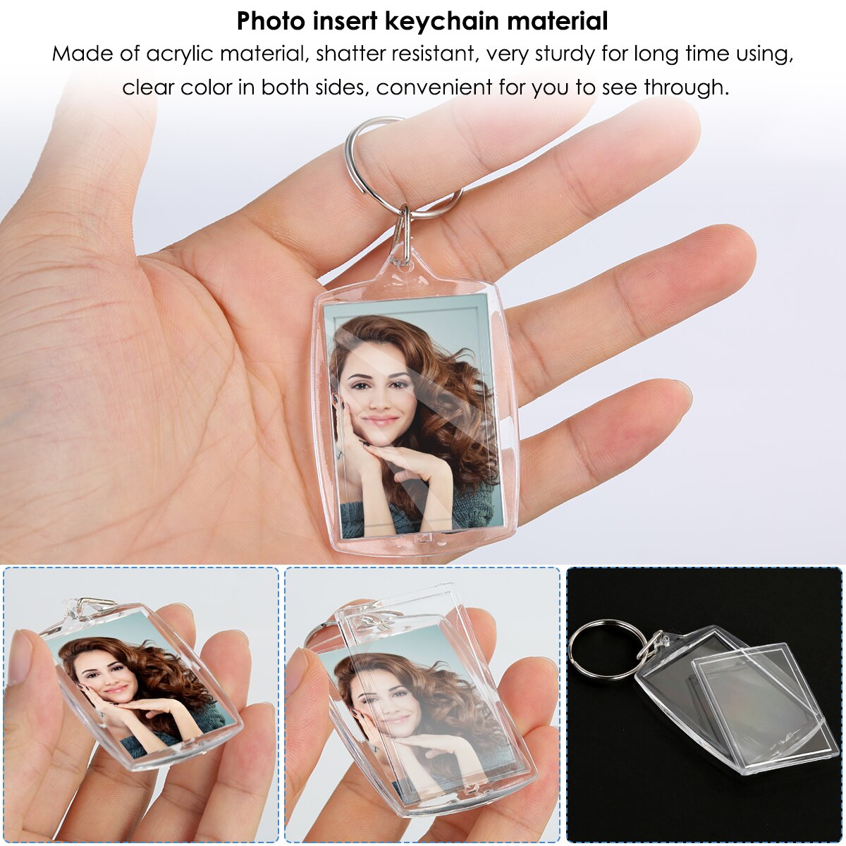 25/50PCS Transparent Blank Acrylic Key Chain Photo Picture Frame Keyring Keychain Key Holder Rectangle Photo Frame Key Ring