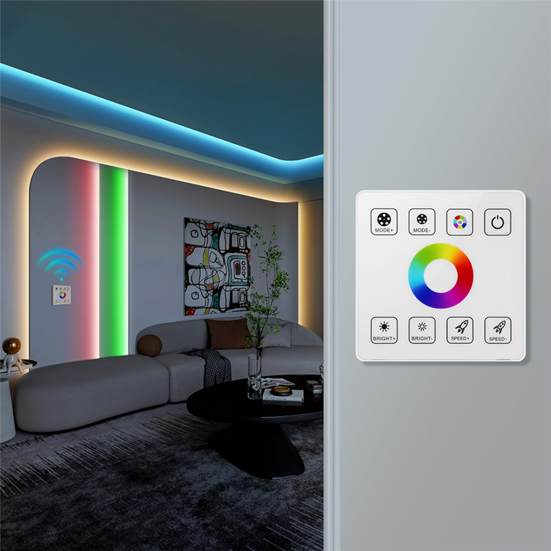 ABAC-RF Touch Panel RGB LED Controller Kit, RGB LED Strip Lights Controller With RF Wireless Remote, For 5V 12V 24V 4-PIN