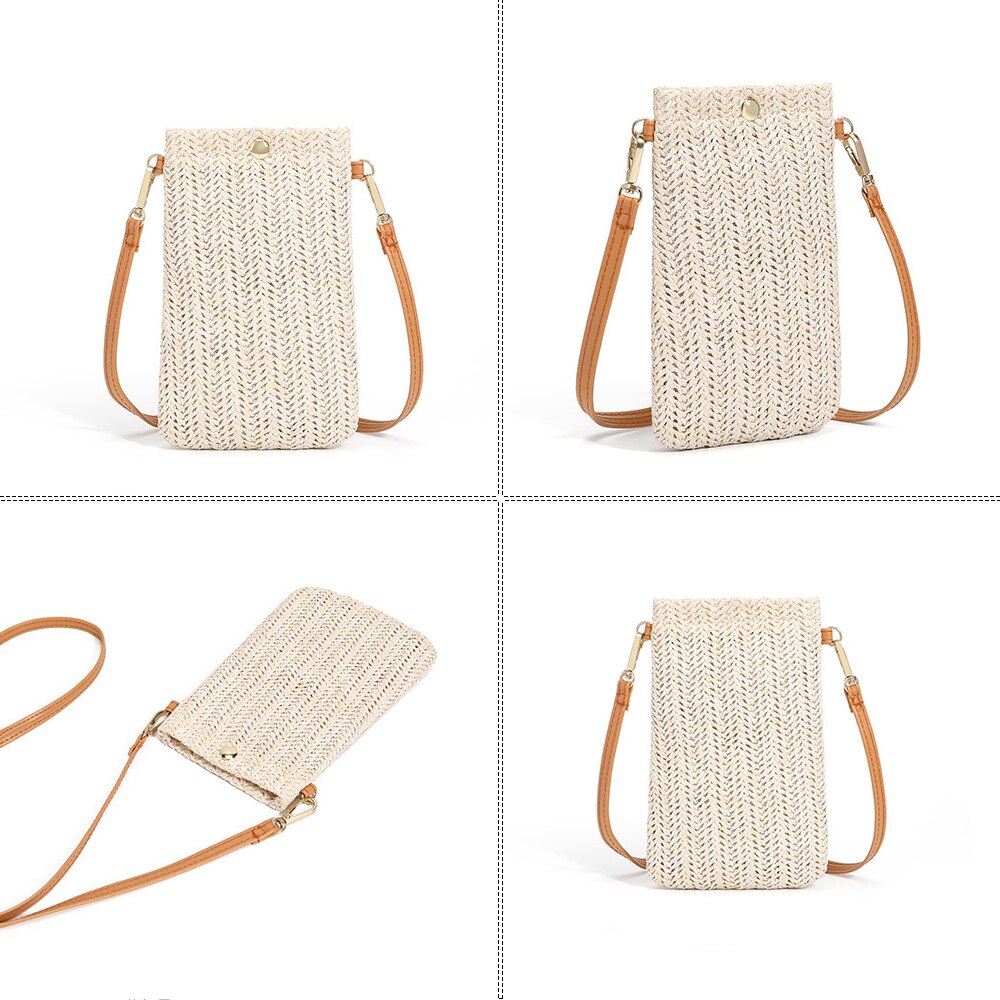 gewebte Stroh Damen Crossbody Umhängetasche Sommer Böhmen Strand Rattan Schulter Pack Kleine Feste praktisch Geldbörse tote Tasche