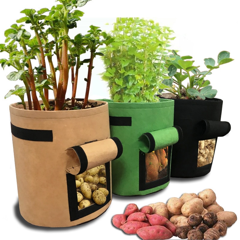 Aardappelgroeizak, plantenpotten van textiel met handvat en klep, tuinzakken voor groenten, tomaten, wortelen, uien