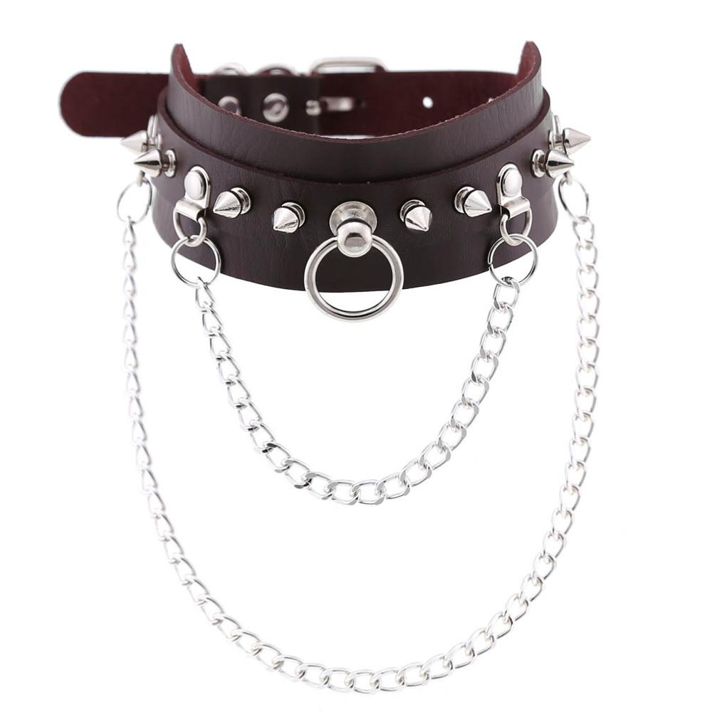 Gothic necklace Punk choker collar goth Silver Color Chain pendant necklace women leather emo kawaii witch rave jewelry: coffee