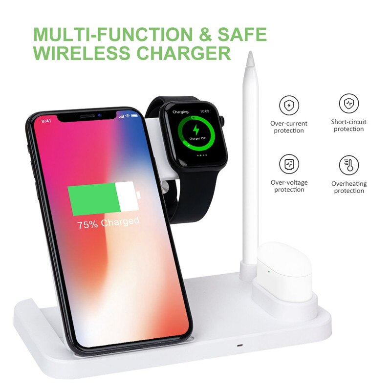 4 In 1 Qi Fast Charger Wireless Charging Stand Voor Iphone Apple Iwatch 5 4 3 2 Oplader Pad Dock station Voor Airpods Apple Potlood