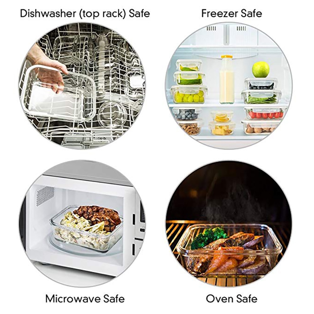 Glass Food Storage Container Bento Lunch Box Storage Box Food Storage Microwave Refrigerator Safety 100% Airtight Leakproof