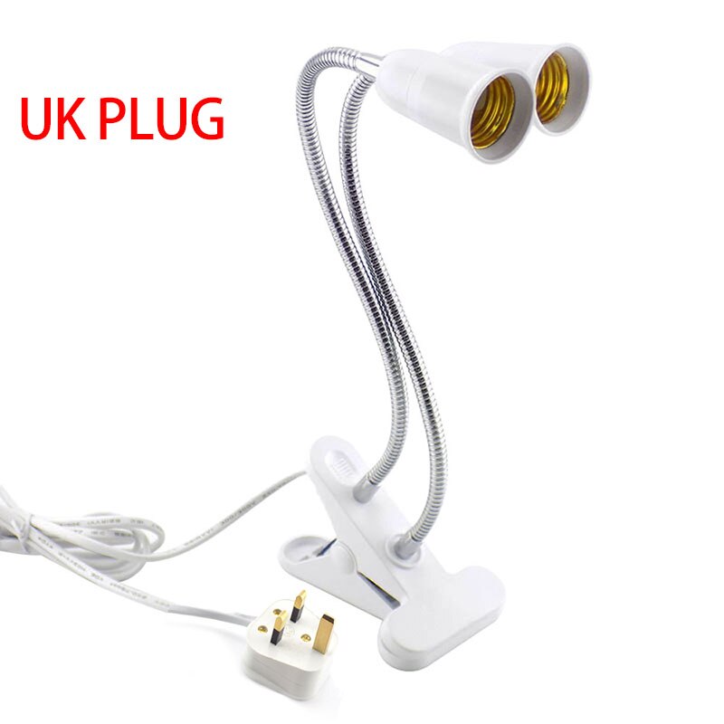 2 head E27 Flexible Lamp base holder Plugs Holder desk Clip socket EU US UK E27 for Book living room night light grow Lights: 2 head UK plug