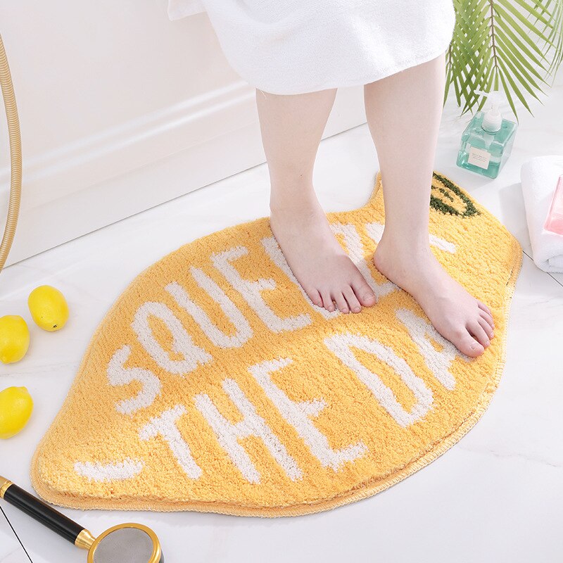 Tapis de salle de bain en forme de pêche et de citron, absorbant, à séchage rapide, en microfibre, avec une forte adhérence antidérapante: lemon