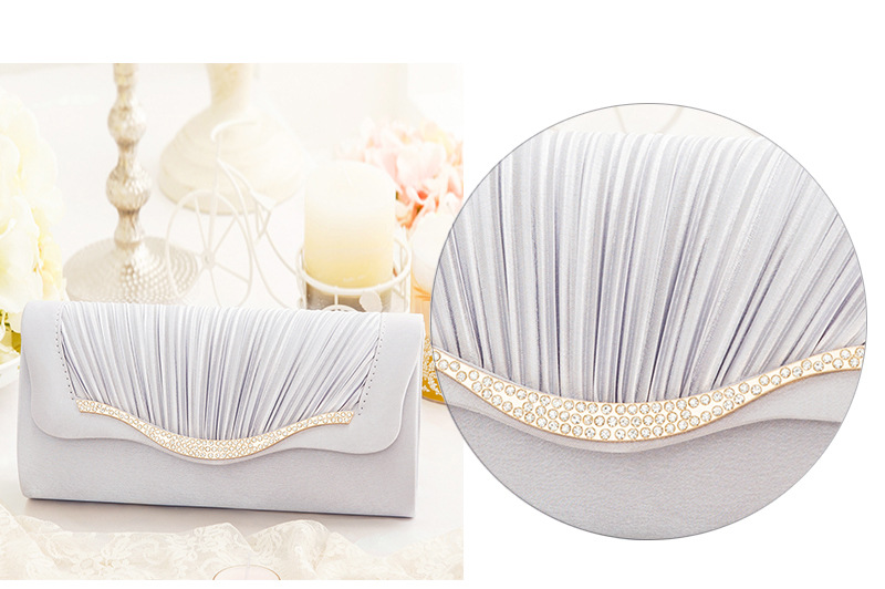 Dames Elegante Schoudertas Beknopte Plooi Clutch Bag Strass Zwart Effen Envelop Schoudertassen Rechthoek Portemonnee Vrouwelijke: silver grey