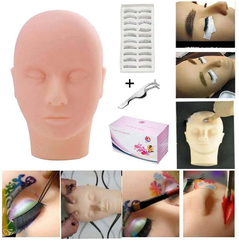 Cosmetology Bald Practice Training Head for Makeup Manikin-Cosmetology Mannequin Doll Face Head Eyelashes Massage Training