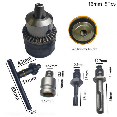 Adaptador de mandril de broca, 5 peças 6.5/10/13/16mm conversor sem chave haste haste mandril braçadeira 0.6-6.5mm/0.8-10mm/2-13mm/3-16mm: 16mm