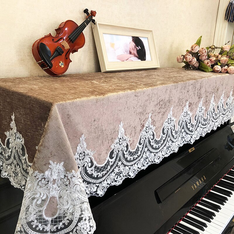 Demi-ensemble de couverture de piano en dentelle de , tissu de piano coréen, serviette de piano de style princesse, anti-poussière de couleur pure, 100x210cm: 1 / Piano cover100x210cm