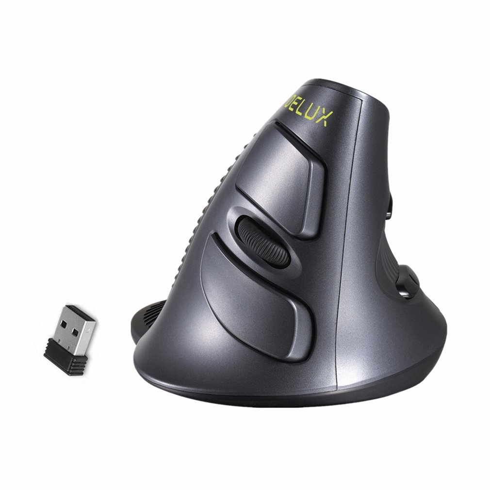 Delux  m618gx draadloze gamemuis met 6 knoppen, 1600 dpi, ergonomische verticale computermuis met rubberen beschermhoes voor pc en laptop.