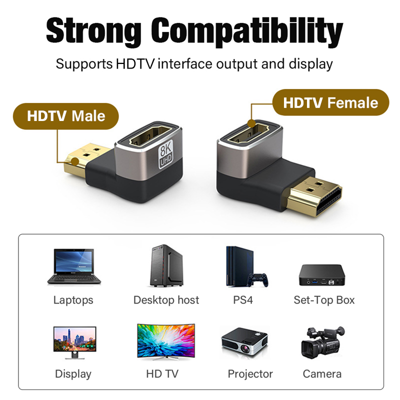 Mini adaptateur de câble de connecteur HDTV 2.1, 8K, 60HZ degrés, convertisseur mâle à femelle, Extension de câble HDTV pour TV, ordinateur portable, Monito PC