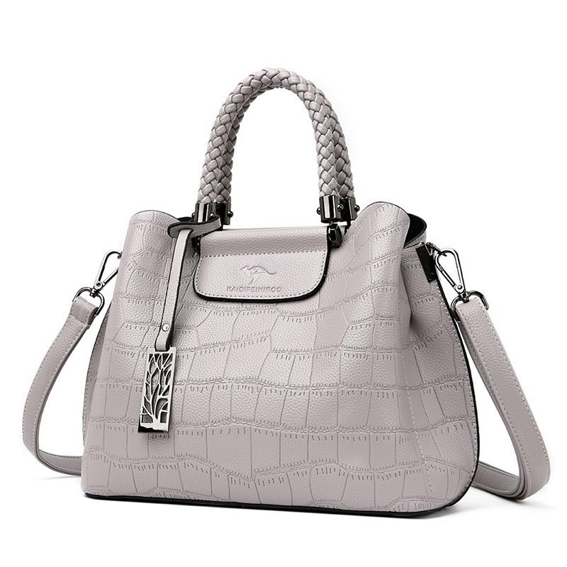 ACELURE Metal Pendant Solid Color Alligator PU Leather Women Shopping Handbags Purse Female Shoulder Crossbody Bags Ladies Purse: Gray