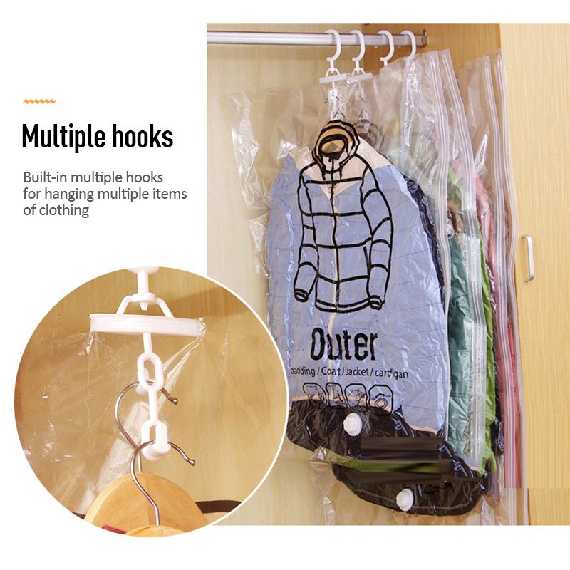 Side Pull Hanging Clothes Compression Bag Transparent Pumping Vacuum Storage Bag Hangable Closet Organizer Down Jacket Coat Bag