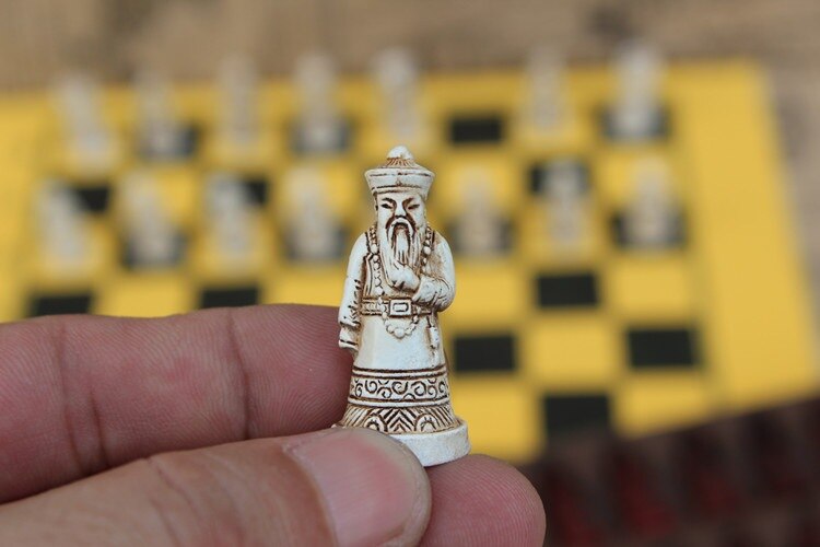 Chess Small Qing Dynasty Resin Figures Leather Chessboard Children