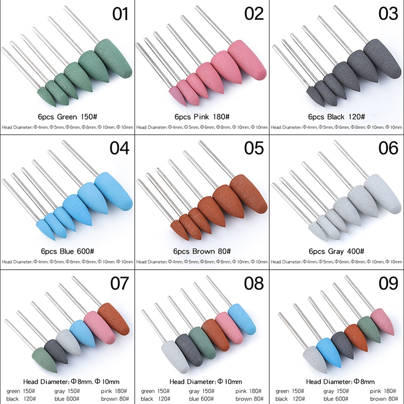 6Pcs Rubber Silicon Nail Boren Set Frezen Voor Manicure Pedicure Elektrische Polijstmachine Sterke Nagel Boormachine Gereedschap
