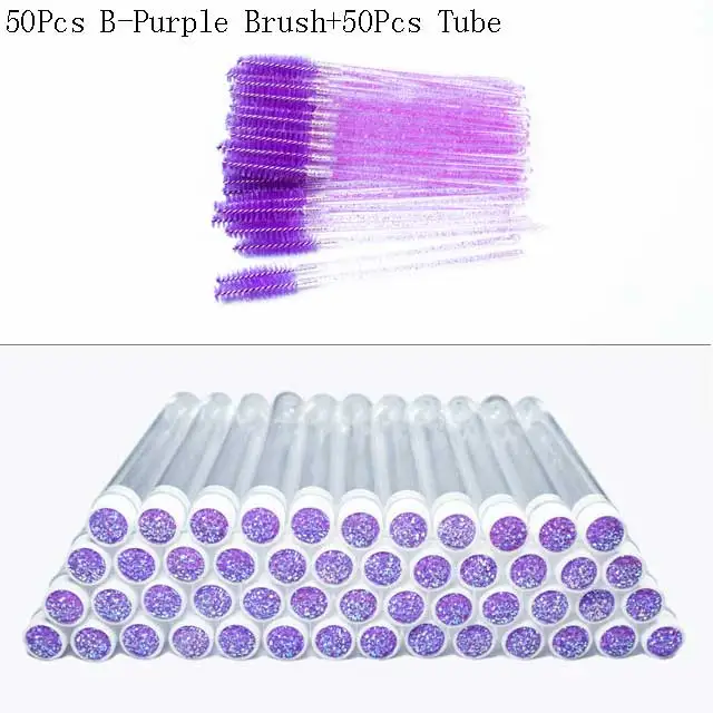Reusable 50sets Eyelash Mascara Wands With Tube Lash Spoolie Brush In Container Disposable Eyebrow Applicator Case: Khaki