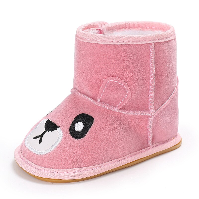 Luipaard Baby Snowboots Pu Leer Dikke Warme Pasgeboren Meisje Winter Schoenen Cartoon Pluche Bows Non Slip Baby Peuter Eerste wandelaars: Bear pink / 11