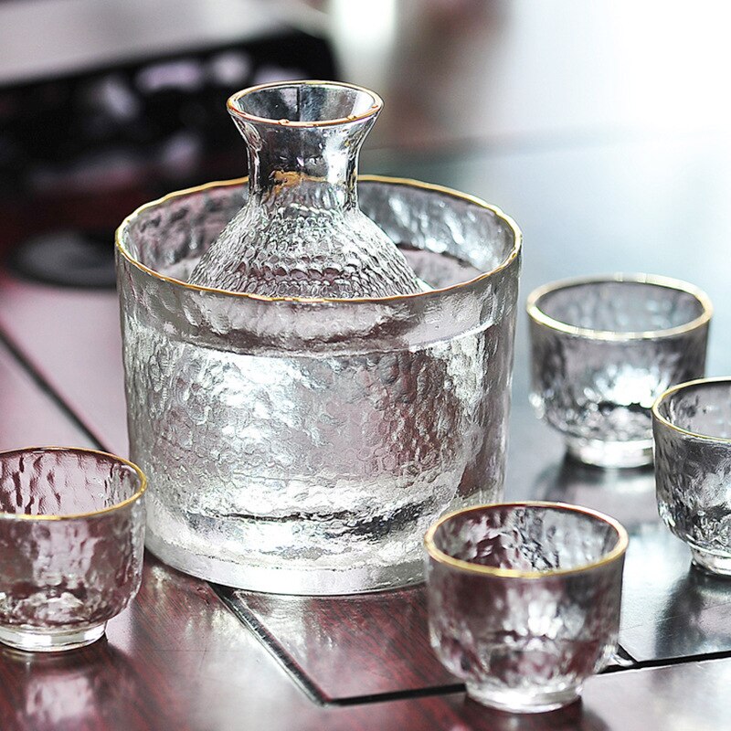 Jeu de verres à Shot en verre, ensemble de verres à saké japonais avec 1 Pot à saké, 4 tasses à saké et 1 bol à vin , ensemble de 6 pièces pour barmen
