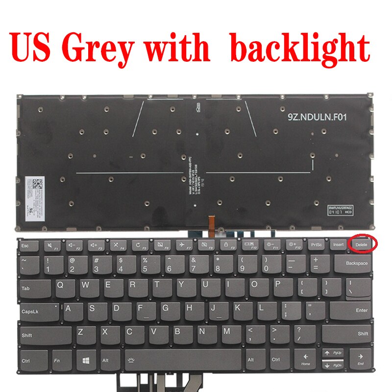 US/UK/SP/Spanish laptop keyboard for LENOVO Yoga C740-14 C740-14IML S740-14 C340-14 C340-14API ThinkBook 13s-IWL 13s-IML 14s-IWL: US Grey backligh