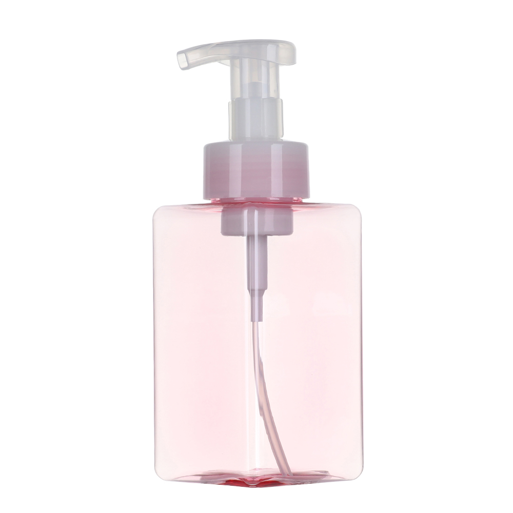 Plastic Liquid Soap Dispensers Square Clear Foaming Bottle Liquid Soap Mousse Points Bottling Shampoo Foam Pump Bottles: 250ml	pink