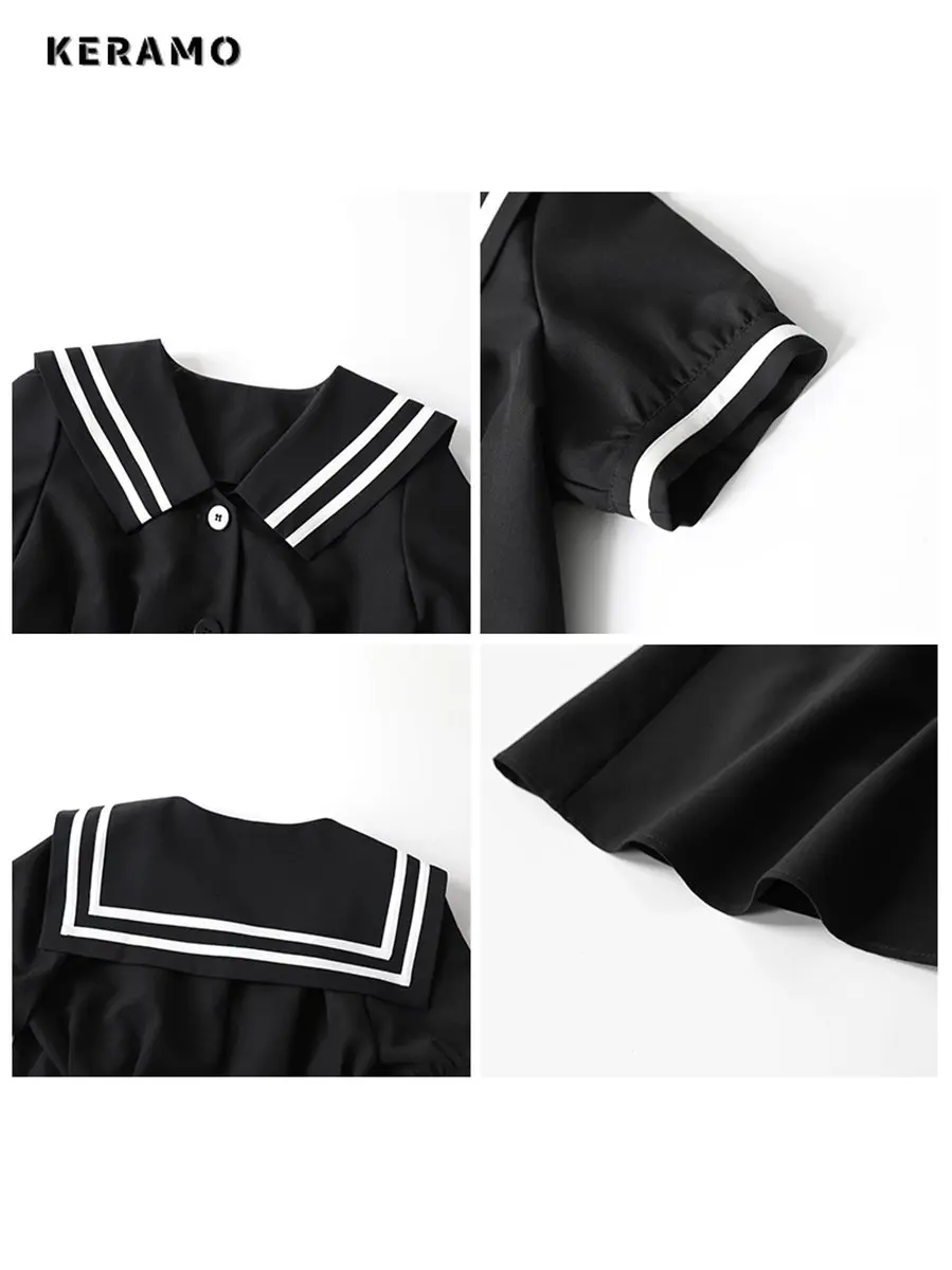 Preppy Style All-match Patchwork Sailor Collar Mini Dresses Summer Women's Puff Sleeve Y2K Harajuku Ulzzang A-Line Dress
