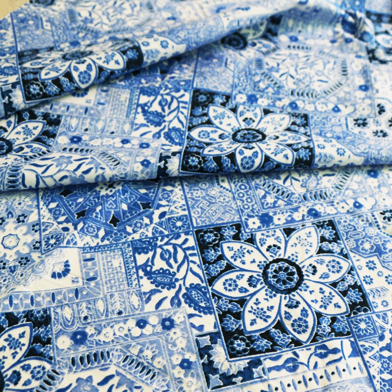 Ethnische Seide Baumwolle Textil Jahrgang Chinesische Blau Weiß Stoff Für freundlicher 100cm * 145cm