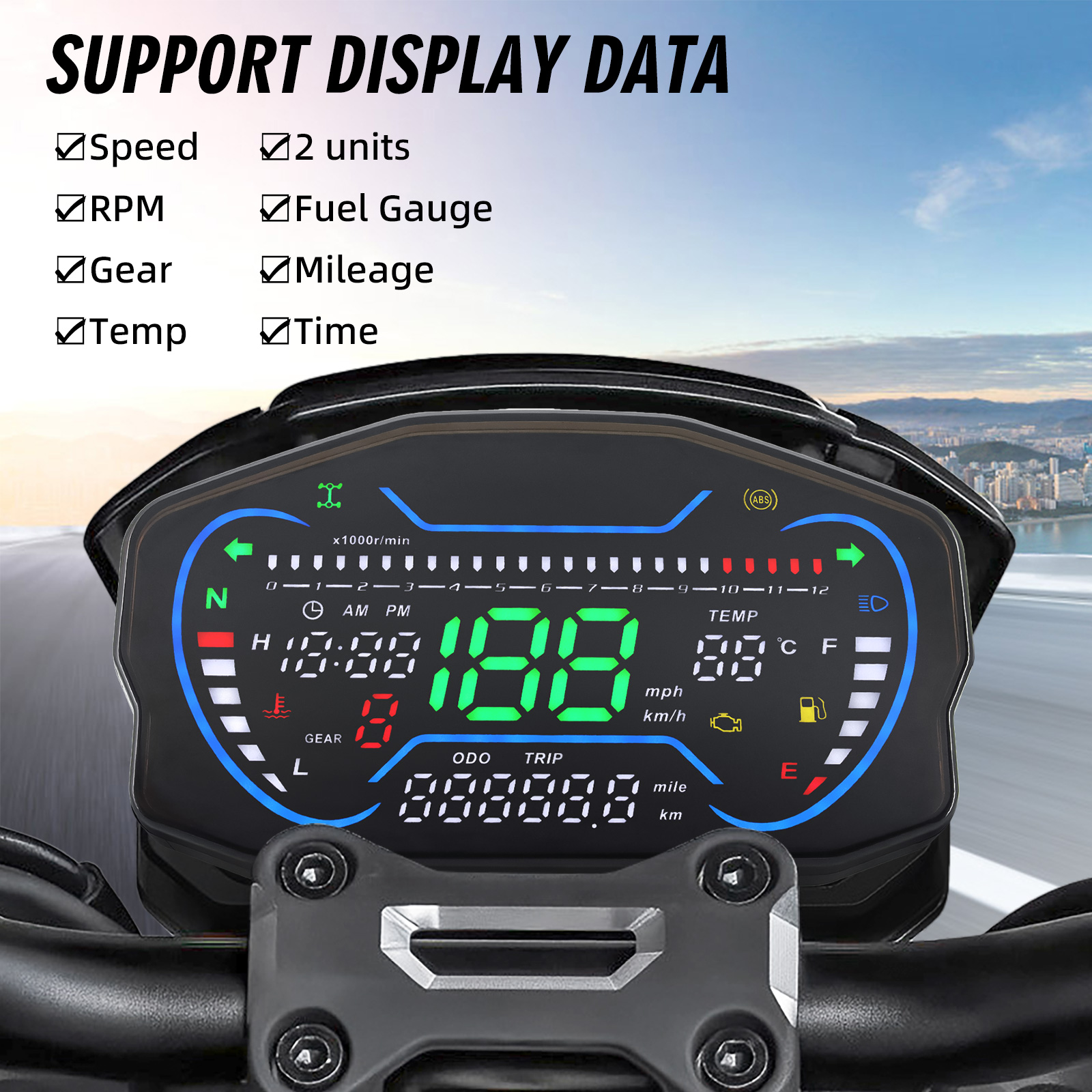 Medidor de 12000 RPM para motocicleta, velocímetro Digital LCD, odómetro, tacómetro, medidor de combustible, tablero de moto Km/h, medidor de velocidad MPH personalizado