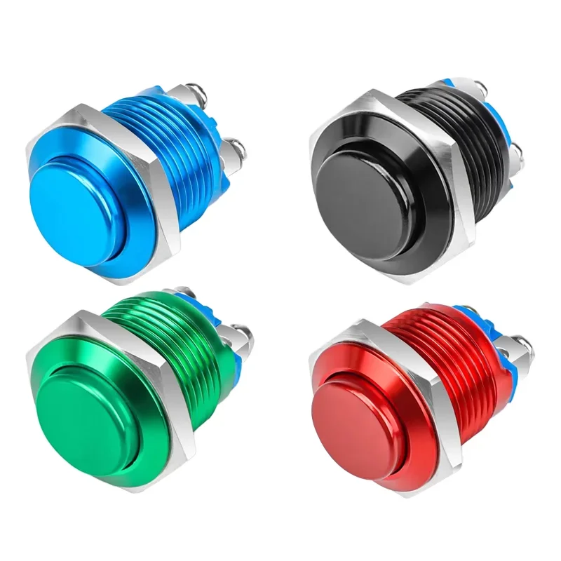 2/5/10Pcs Waterproof IP67 16mm Round Metal Switch Self-reset ON-OFF Momentary Push Button Switch