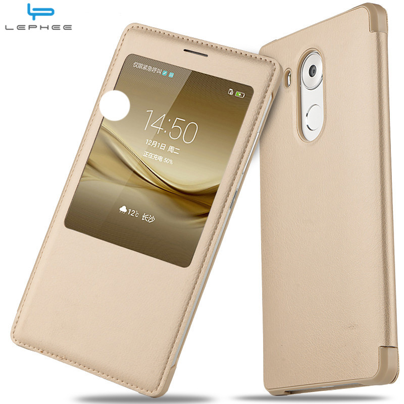 LEPHEE for Huawei Mate 8 9 Case Huawei Ascend Mate8 Cover GOLD Hard Back Cover Window Flip Leather Cases for Huawei Mate8 10