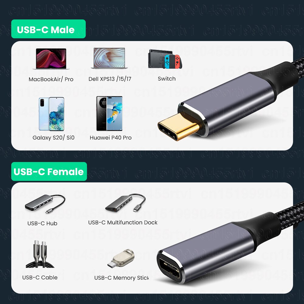 5A USB C Male to Female 10Gbps Gen2 USB 3.1 Extension Data Quick Charging Cable Extender Cord For Macbook Laptop Samsung