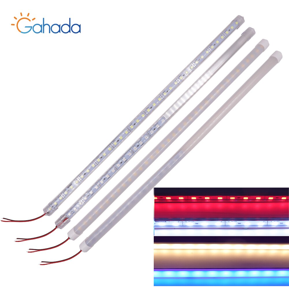Barra de luz LED rígida, tubo de luz resistente al agua, SMD5054, 36LED, 50CM, DC12V, Blanco cálido, azul, 5 unids/lote
