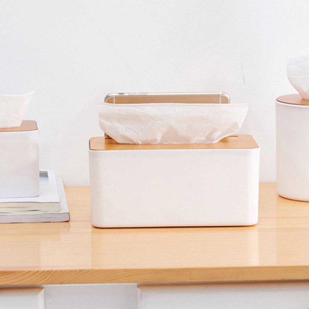 Home Kitchen Wooden Plastic Tissue Box Paper Towel Case Office Napkin Holder