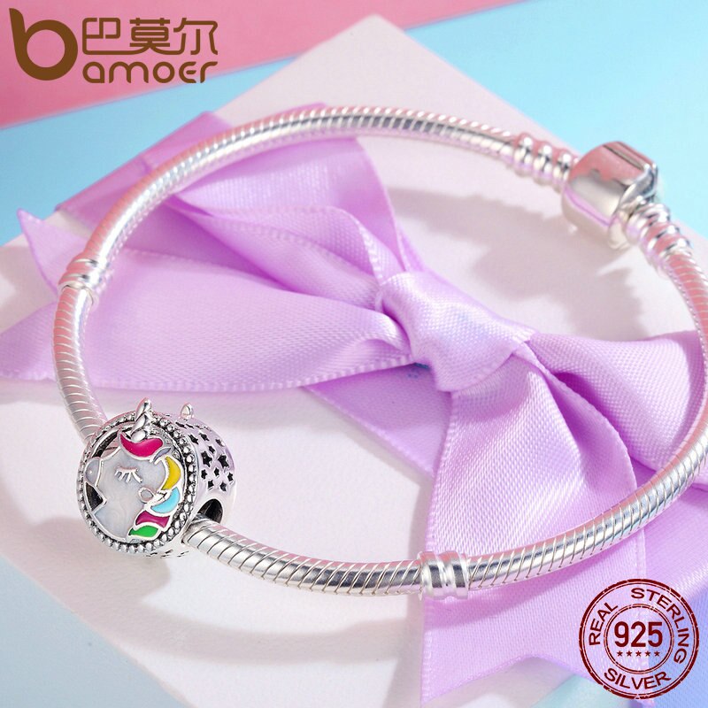 BAMOER Autentico 925 Sterling Silver Adorabile Colore Dello Smalto misura Branelli Braccialetto di Fascino Delle Donne Originale FAI DA TE gioielli SCC362