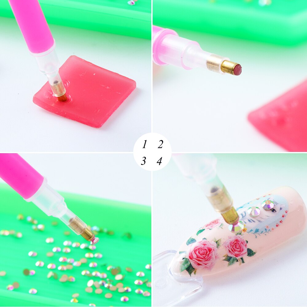 1 Set Nail Art Tools Dotting Pen Rhinestone Studs Picker Diamond Dots Painting Clay Nail Gems Holder Storage Display Tools JI992