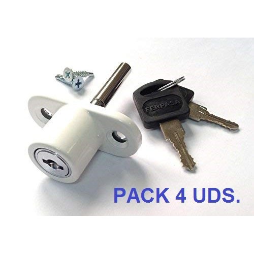 FERPASA CERRADURAS VENTANAS CORREDERAS BLANCA PACK 4 - LLAVES IGUALES. SEGURIDAD INFANTIL PARA PUERTAS Y VENTANAS EN EL HOGAR.