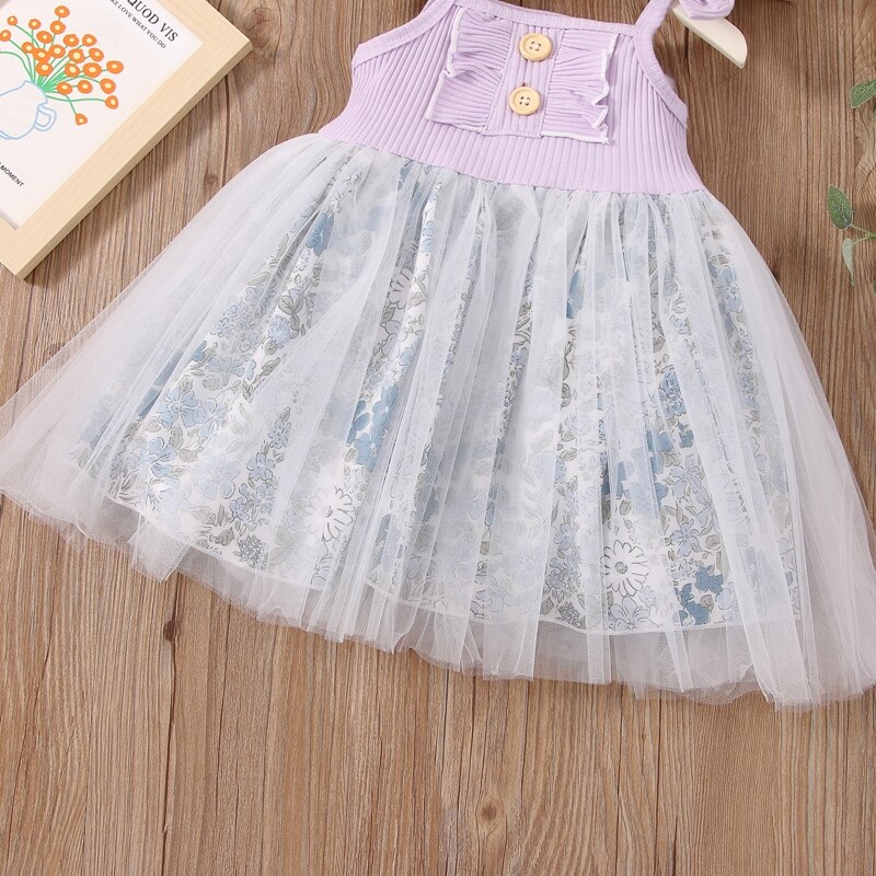 Abiti da festa per bambina Midi increspati Patchwork stampato floreale senza schienale senza maniche con stampa floreale