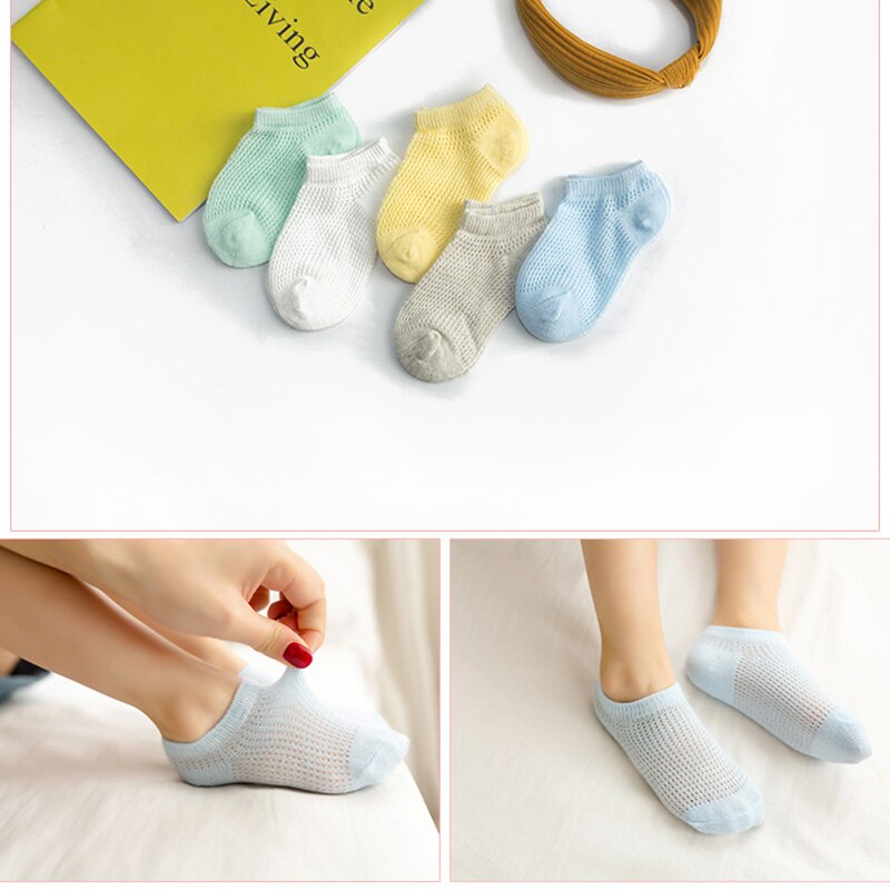 5 0 Pçs/lote Nova Primavera e Verão Malha Respirável-5T Meninos Do Bebê Meias Meias de Cores Doces Da Menina Do Bebê Meias Finas de Algodão das Crianças