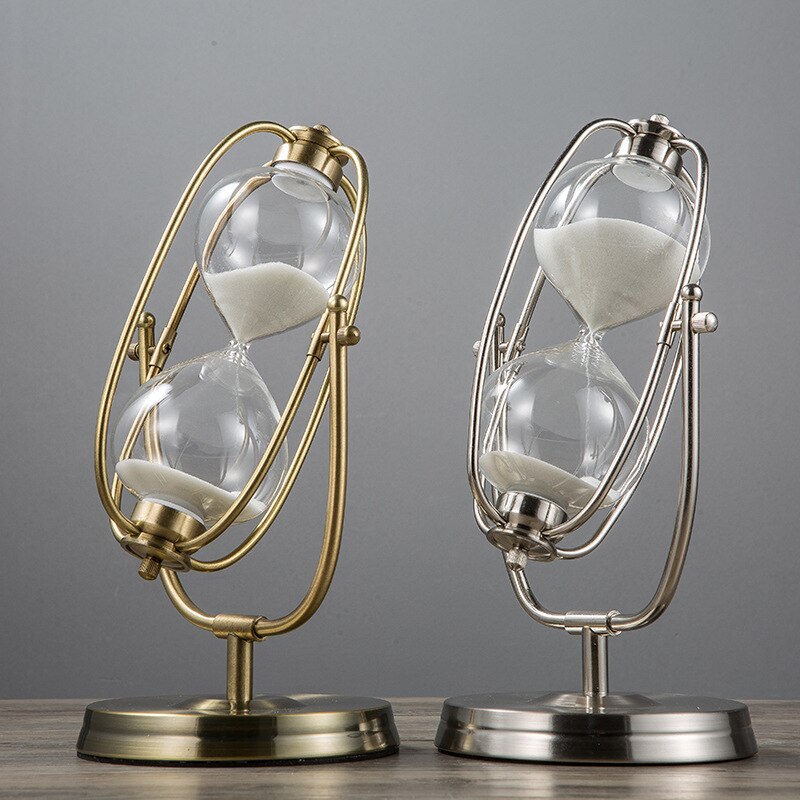 Retro Modern Metal Swivel Sand Timer Hourglass Pendulum Clock Time Wooden Rotating Hour Glass Clock Home Decor Wedding