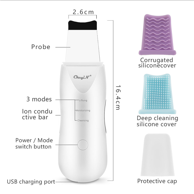 Ultraljud vibration pormask remover skrapa usb uppladdningsbar hud skrubber död hud peeling spade hud dra åt skönhetsverktyg