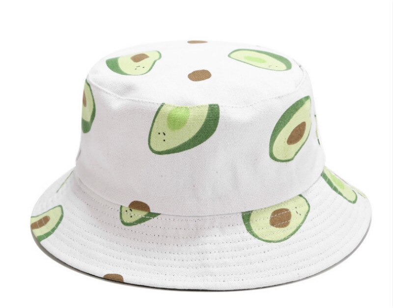 Avocado bomuld kvinder vendbar spand hat hip hop trykt frugt forår strand panama hat sommer vandring sol hat sport kvindelig kasket: Hvid