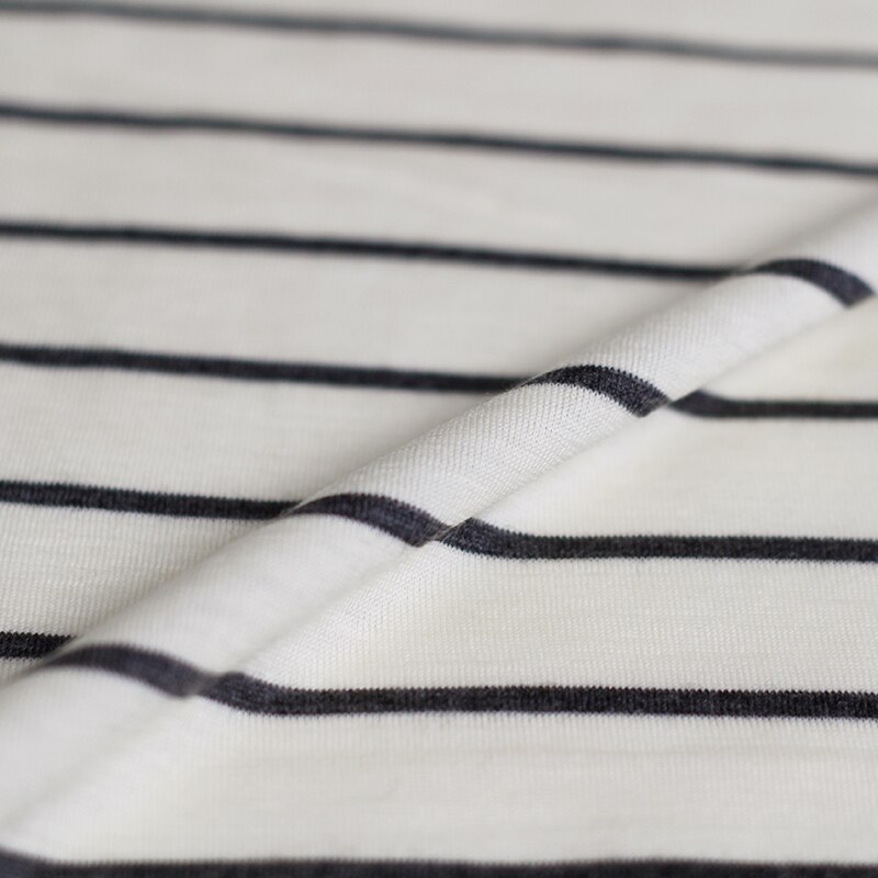 180cm Wdith Knitted wool fabric rice white and black stripe T-shirt bottom garment fabric