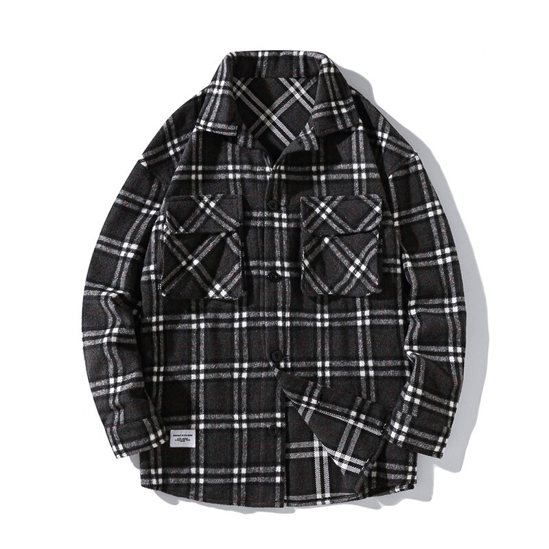 Efterår vinter flannel skjorter herre langærmet plaid streetwear ulden varm casual plus vintage lommeskjorte chemise homme