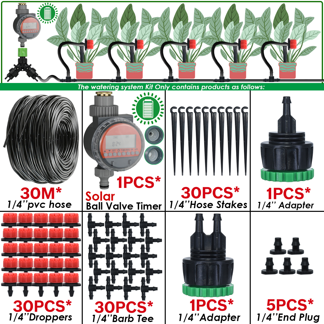 KESLA 5-50M sistema de riego por goteo automático manguera de jardín Micro Kit de riego por goteo goteros herramienta de jardinería para maceta bonsái: Gris oscuro