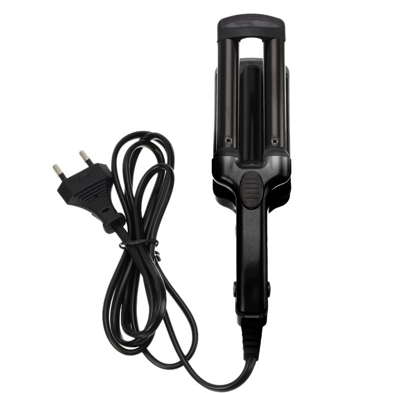 Ceramic Hair Curler Mini 3 Barrels Big Wave Curling Iron Hair Curlers Crimping Iron Fluffy Salon Hair Styling Tools: Black US