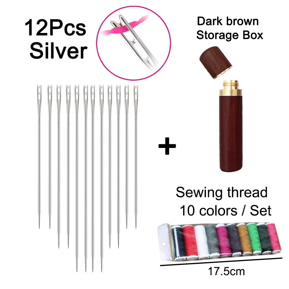 12Pcs/set Elderly Stainless Steel Needle-side Hole Blind Needle Household Sewing Hand Sewing Needles Threading Apparel Sewing: Silver B Set  4