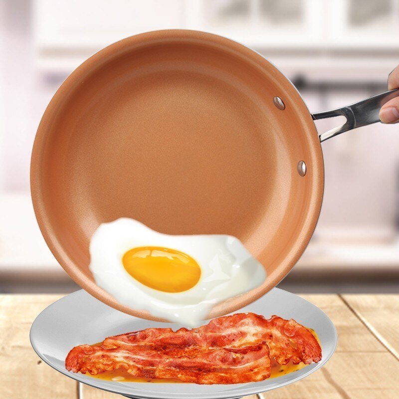 8/10/12 Inch Non-stick Koekenpan Koperen Koekenpan Met Keramische Coating Inductie Koken Koekenpan Oven Vaatwasser veilig Steelpan